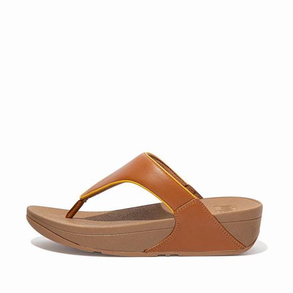 Sandales Entre-Doigts Femme Fitflop Lulu Cuir Marron Clair / Orange / Jaune (HKI502369)